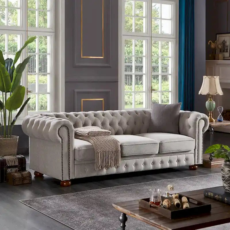 Canapé en tissu de lin Chesterfield