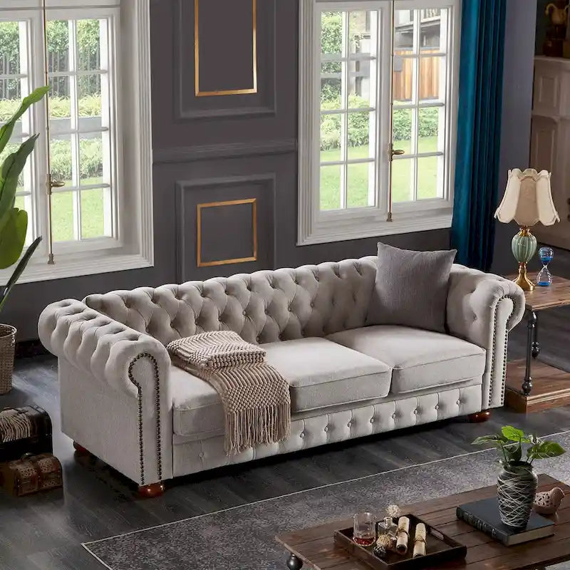 Canapé en tissu de lin Chesterfield