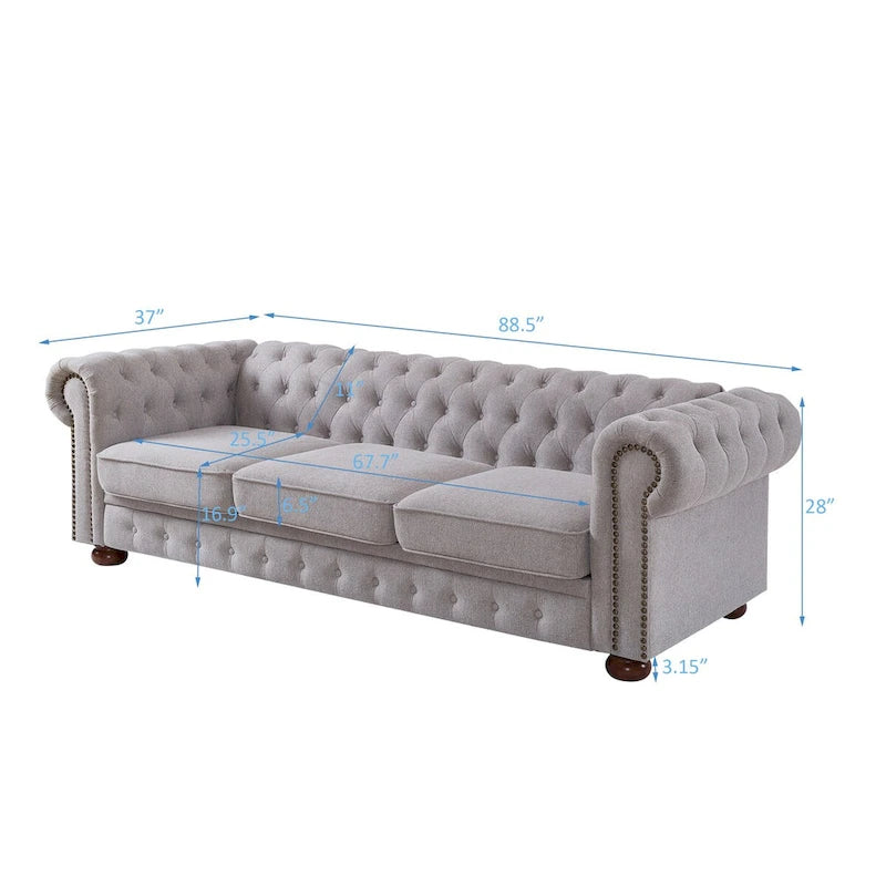 Canapé en tissu de lin Chesterfield
