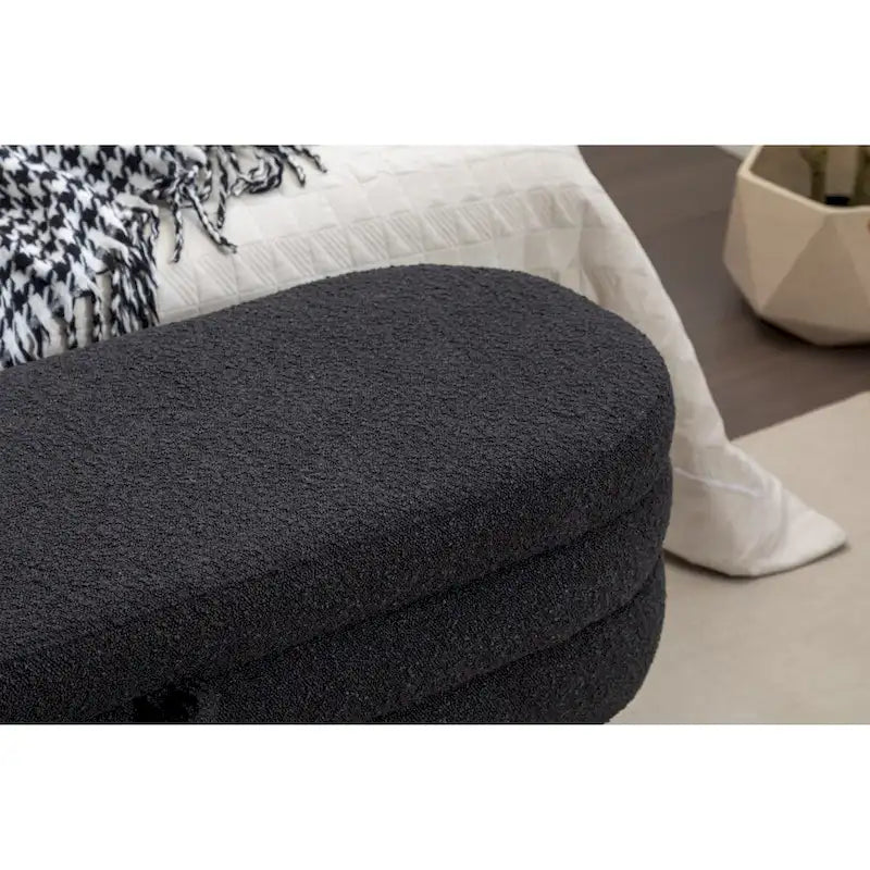 Banc de rangement en tissu bouclé avec pieds en bois pour salon, chambre à coucher, intérieur, noir