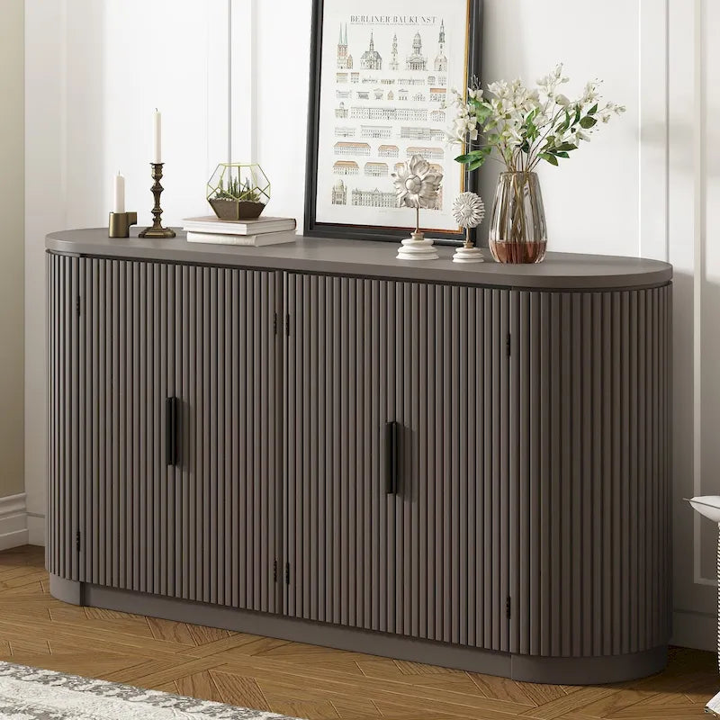 Meuble de rangement vertical rayé avec poignées métalliques, réglable, adapté au bureau, à l'entrée et au salon