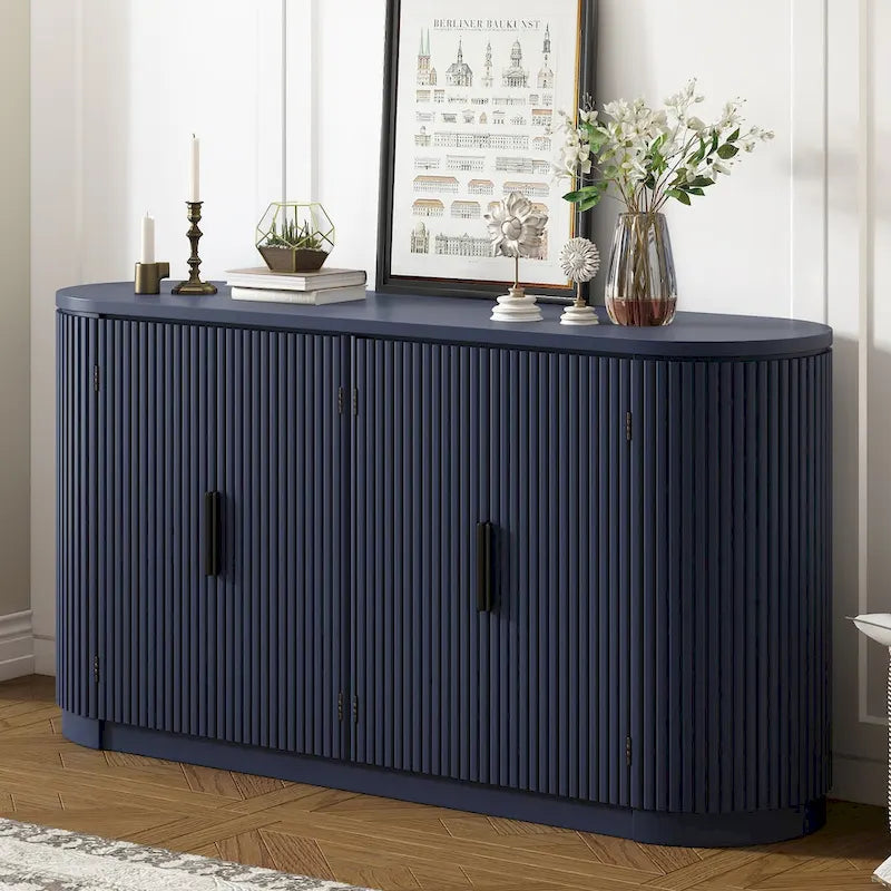 Vertical Striped Door Storage Cabinet with Metal Handles, Adjustable, Suitable for Study, Entryway and Living Room