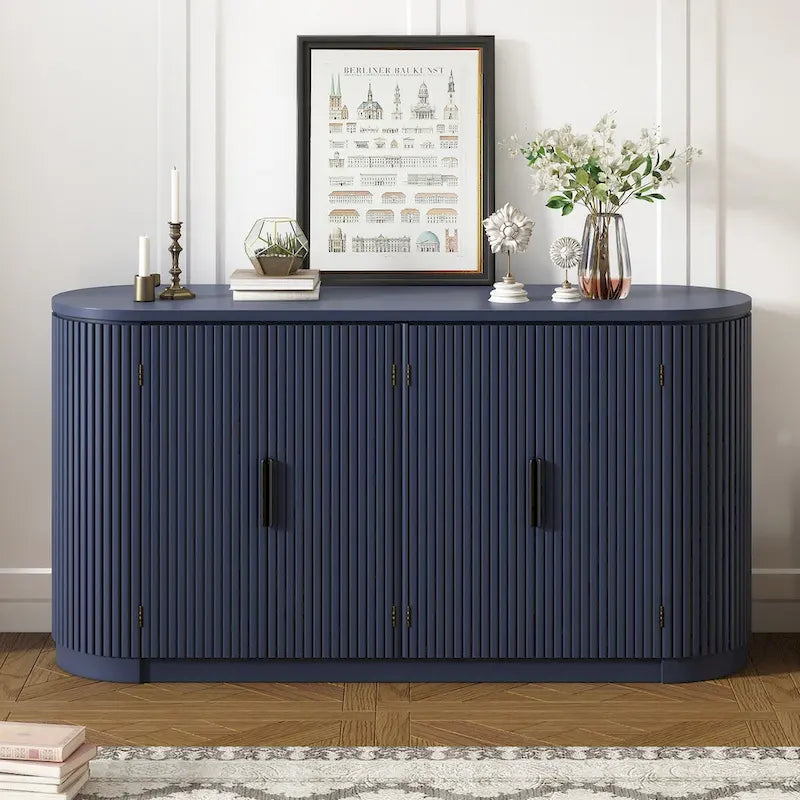 Meuble de rangement vertical rayé avec poignées métalliques, réglable, adapté au bureau, à l'entrée et au salon
