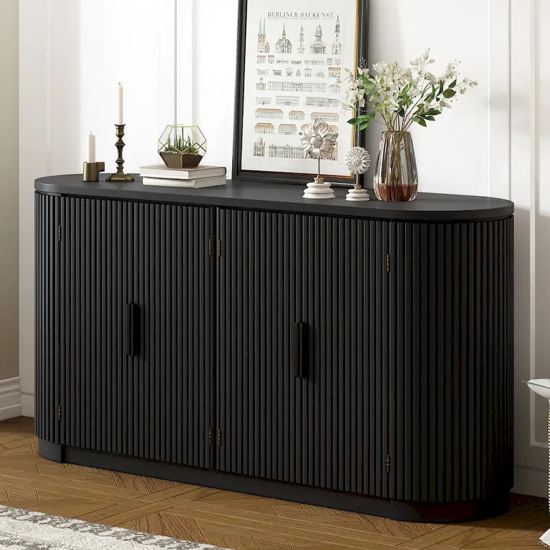 Meuble de rangement vertical rayé avec poignées métalliques, réglable, adapté au bureau, à l'entrée et au salon