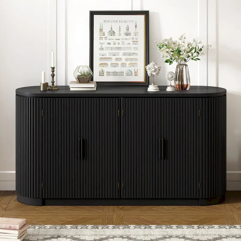 Meuble de rangement vertical rayé avec poignées métalliques, réglable, adapté au bureau, à l'entrée et au salon