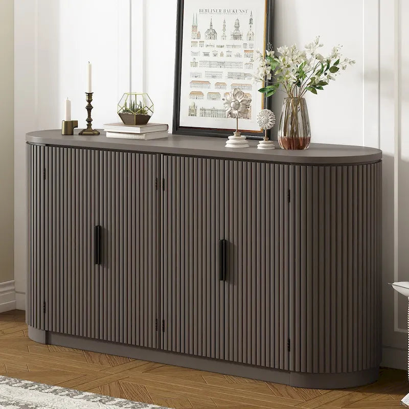 Meuble de rangement vertical rayé avec poignées métalliques, réglable, adapté au bureau, à l'entrée et au salon