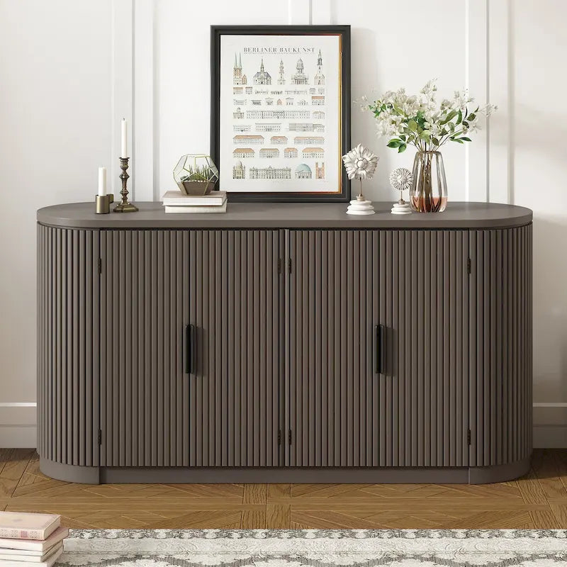 Meuble de rangement vertical rayé avec poignées métalliques, réglable, adapté au bureau, à l'entrée et au salon