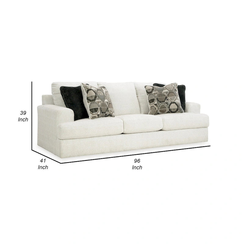 Canapé Henly 96 pouces, grandes dimensions, 4 coussins décoratifs, polyester blanc doux