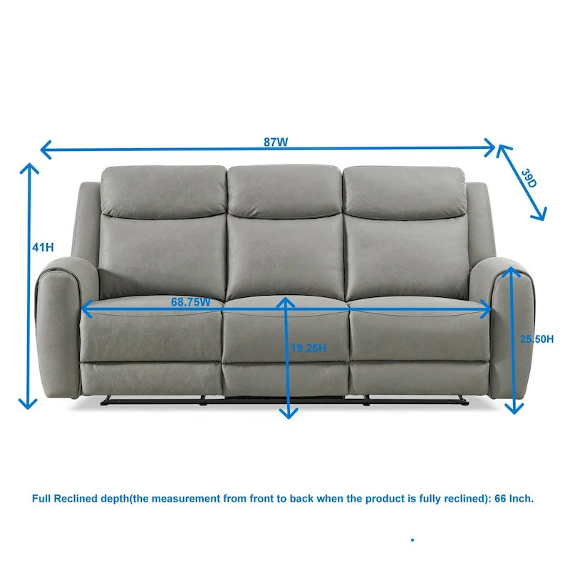 Canapé inclinable manuel transitionnel Roundhill Furniture Wesley, gris
