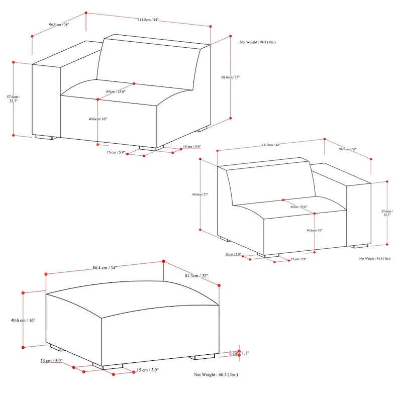 Ensemble modulaire canapé 2 places et pouf WYNDENHALL Biggs