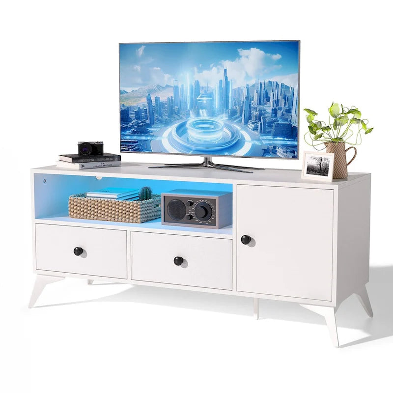 Meuble TV Console Table Lumineux LED RGB Armoire Ouverte Rangement Média Centre de Divertissement Gaming - 120 L x 40 l x 52 H cm