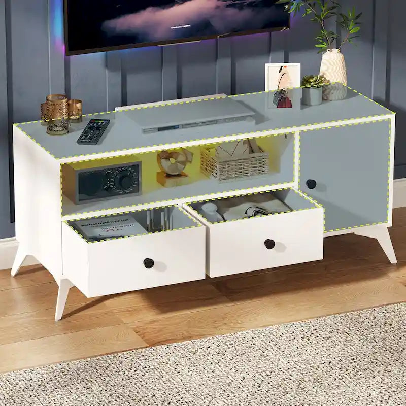 Meuble TV Console Table Lumineux LED RGB Armoire Ouverte Rangement Média Centre de Divertissement Gaming - 120 L x 40 l x 52 H cm