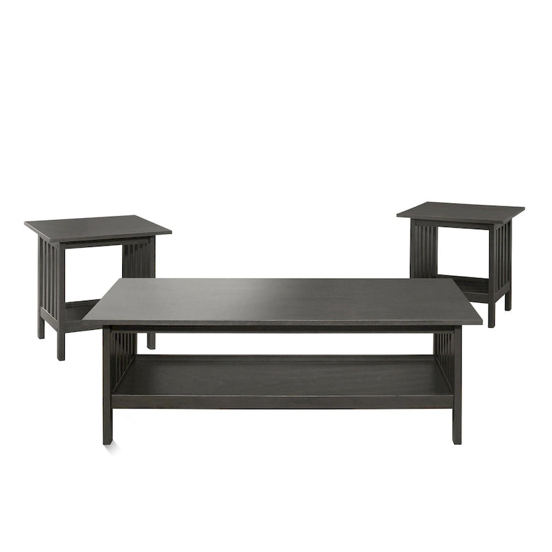 Ensemble de 3 tables Wiston, 1 table basse, 2 tables d'appoint, bois gris antique