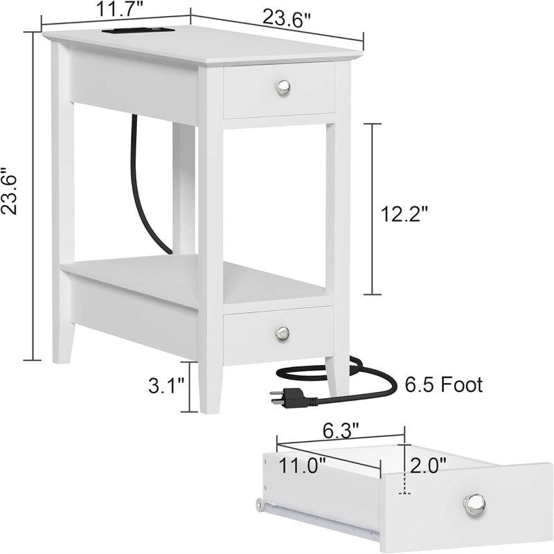 Table d'appoint avec station de recharge - 23,62P x 11,81L x 23,62H