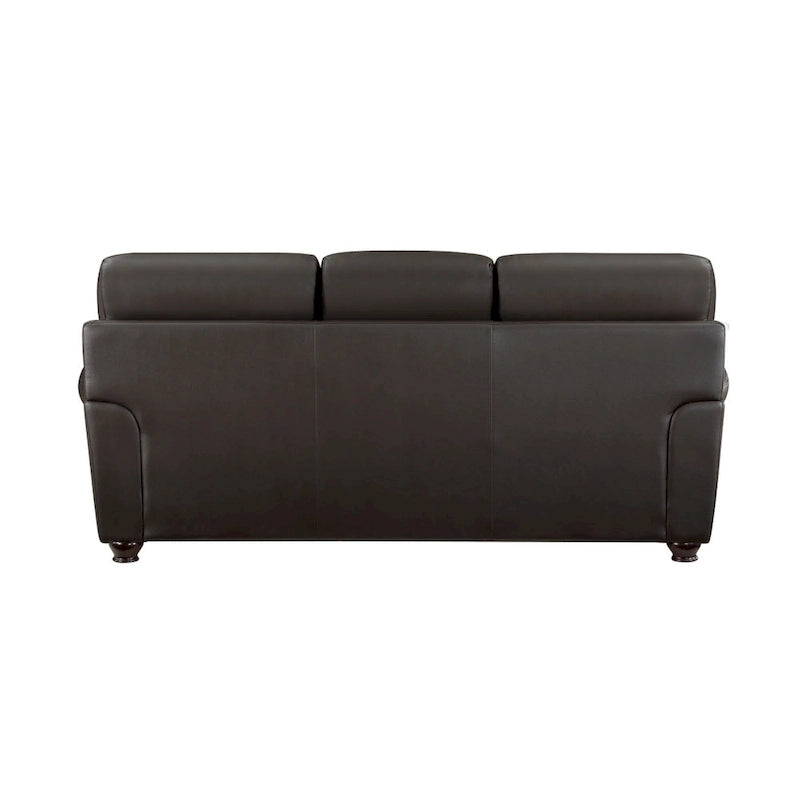 Canapé Kia 84 pouces, cuir pleine fleur marron foncé et similicuir, bois massif