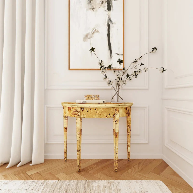 Table console demi-lune Hampton en loupe 36