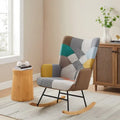 Fauteuil à bascule de crèche en lin matelassé VANOMi 25.2 Wide French Patchwork avec pieds en bois