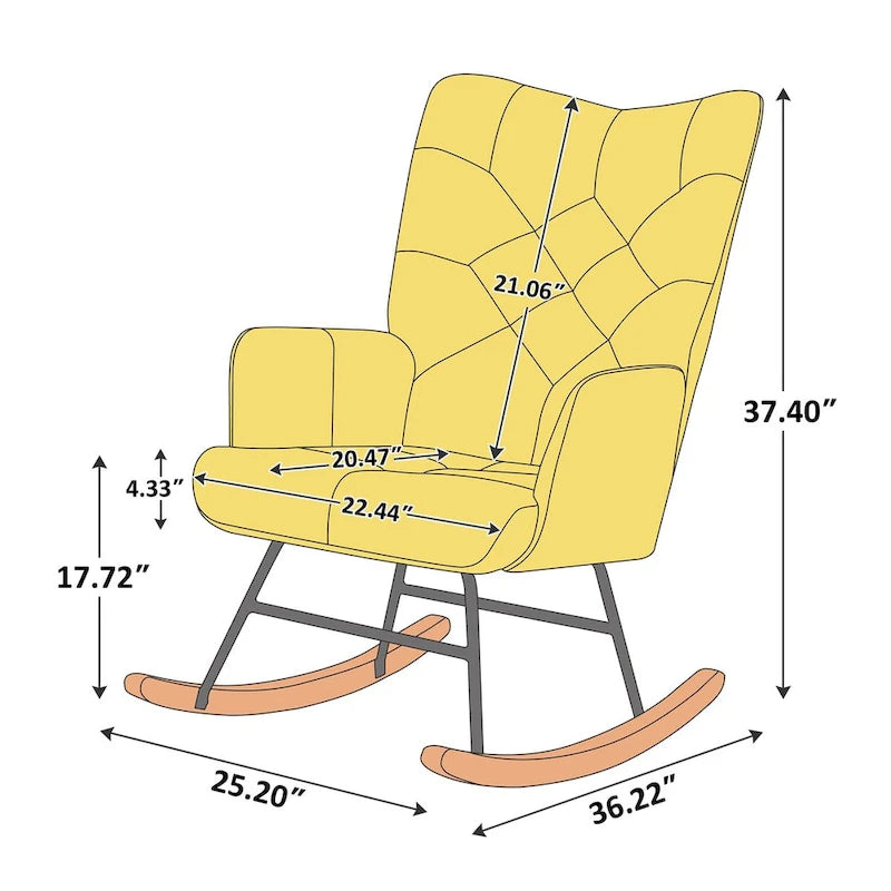 Fauteuil à bascule de crèche en lin matelassé VANOMi 25.2 Wide French Patchwork avec pieds en bois