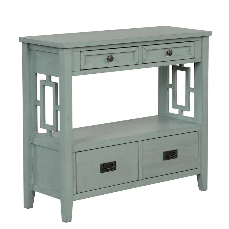 Console en bois Table d'entrée et de canapé avec 4 tiroirs et 1 étagère de rangement pour entrée, salon ou chambre