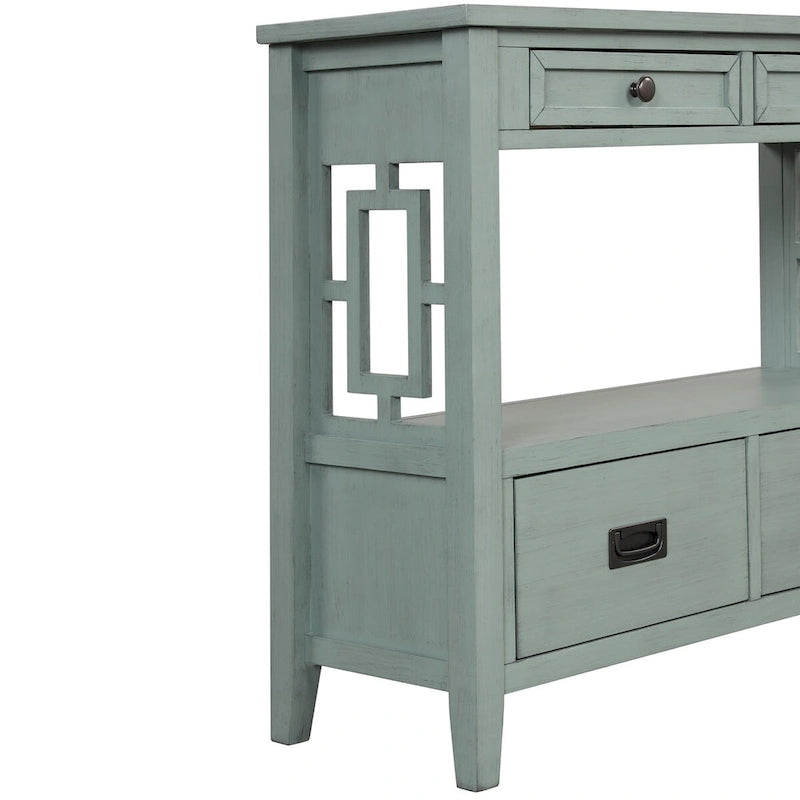 Console en bois Table d'entrée et de canapé avec 4 tiroirs et 1 étagère de rangement pour entrée, salon ou chambre