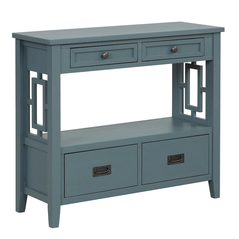 Console en bois Table d'entrée et de canapé avec 4 tiroirs et 1 étagère de rangement pour entrée, salon ou chambre