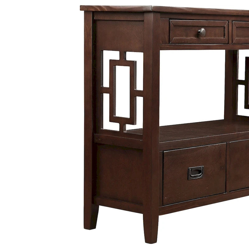 Console en bois Table d'entrée et de canapé avec 4 tiroirs et 1 étagère de rangement pour entrée, salon ou chambre