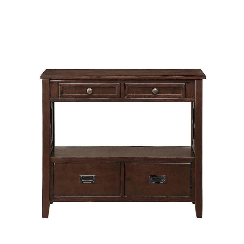 Console en bois Table d'entrée et de canapé avec 4 tiroirs et 1 étagère de rangement pour entrée, salon ou chambre