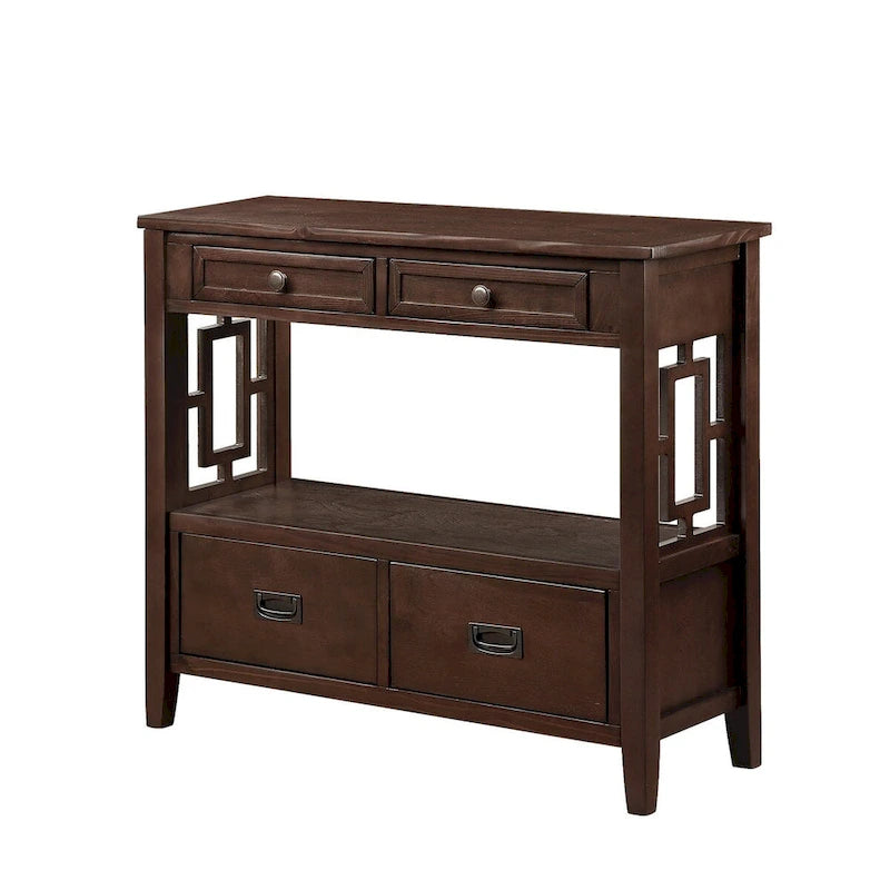 Console en bois Table d'entrée et de canapé avec 4 tiroirs et 1 étagère de rangement pour entrée, salon ou chambre