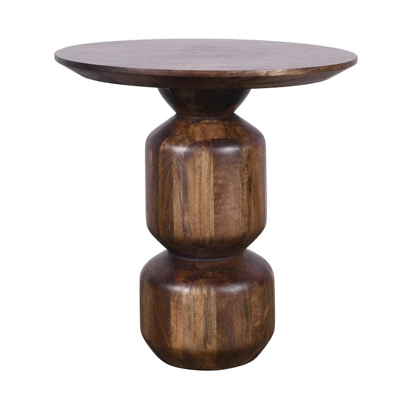 Table d'appoint Rise de 23 pouces, ronde, moderne, avec piedestal, en bois brun