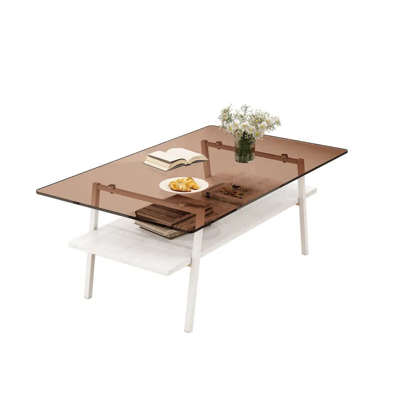Table basse rectangulaire, dessus de table en verre trempé avec pieds en métal, table moderne pour le salon, verre