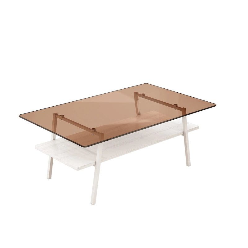 Table basse rectangulaire, dessus de table en verre trempé avec pieds en métal, table moderne pour le salon, verre