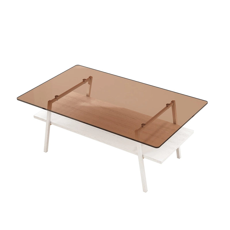 Table basse rectangulaire, dessus de table en verre trempé avec pieds en métal, table moderne pour le salon, verre