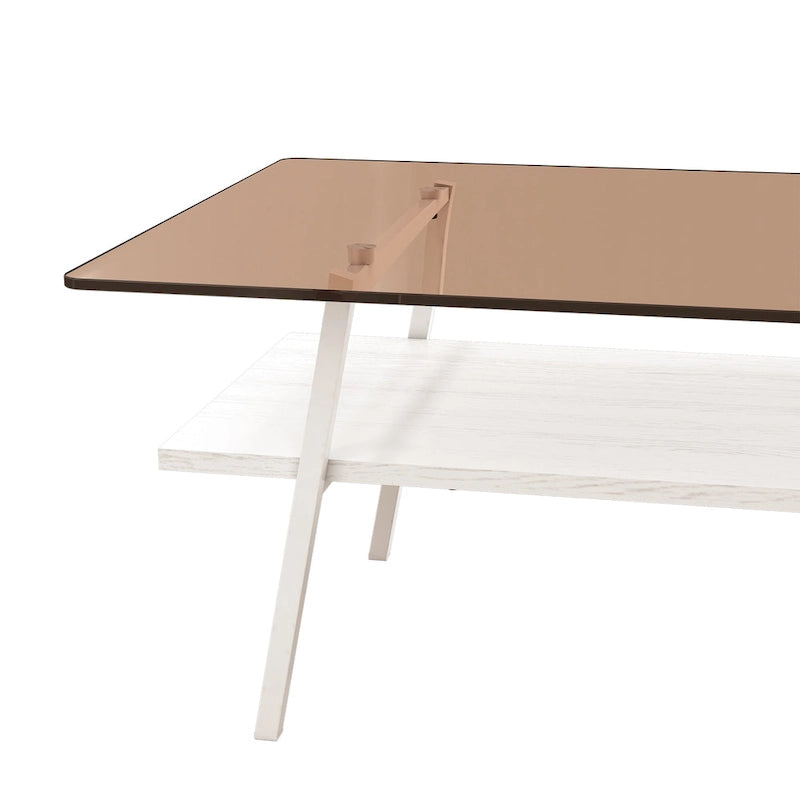 Table basse rectangulaire, dessus de table en verre trempé avec pieds en métal, table moderne pour le salon, verre