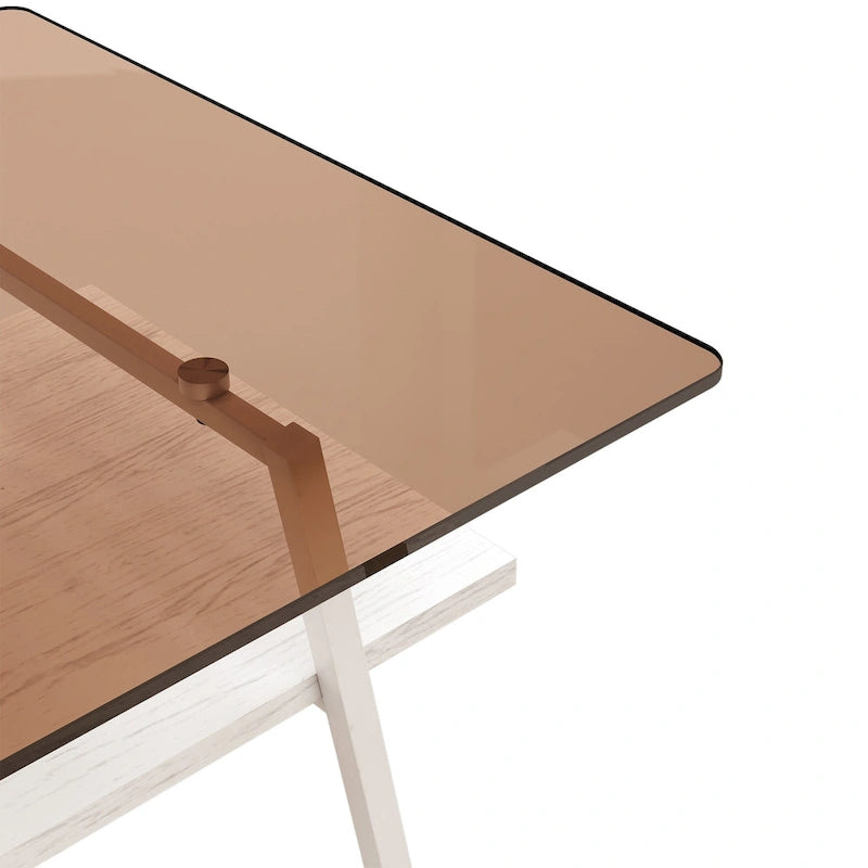 Table basse rectangulaire, dessus de table en verre trempé avec pieds en métal, table moderne pour le salon, verre