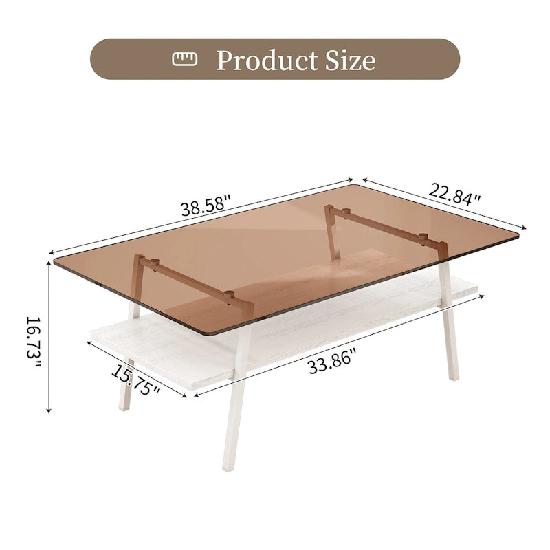 Table basse rectangulaire, dessus de table en verre trempé avec pieds en métal, table moderne pour le salon, verre