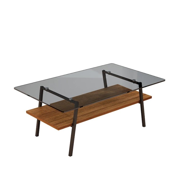 Table basse rectangulaire, dessus de table en verre trempé avec pieds en métal, table moderne pour le salon, verre