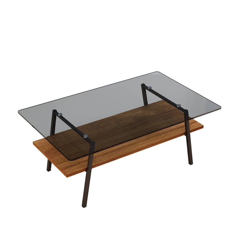 Table basse rectangulaire, dessus de table en verre trempé avec pieds en métal, table moderne pour le salon, verre