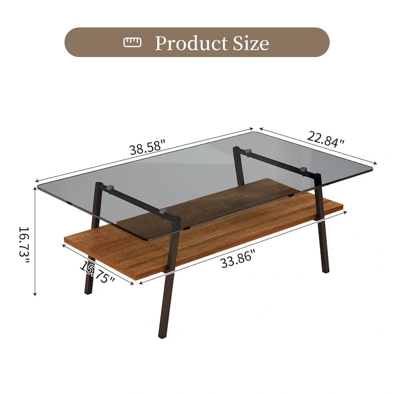 Table basse rectangulaire, dessus de table en verre trempé avec pieds en métal, table moderne pour le salon, verre