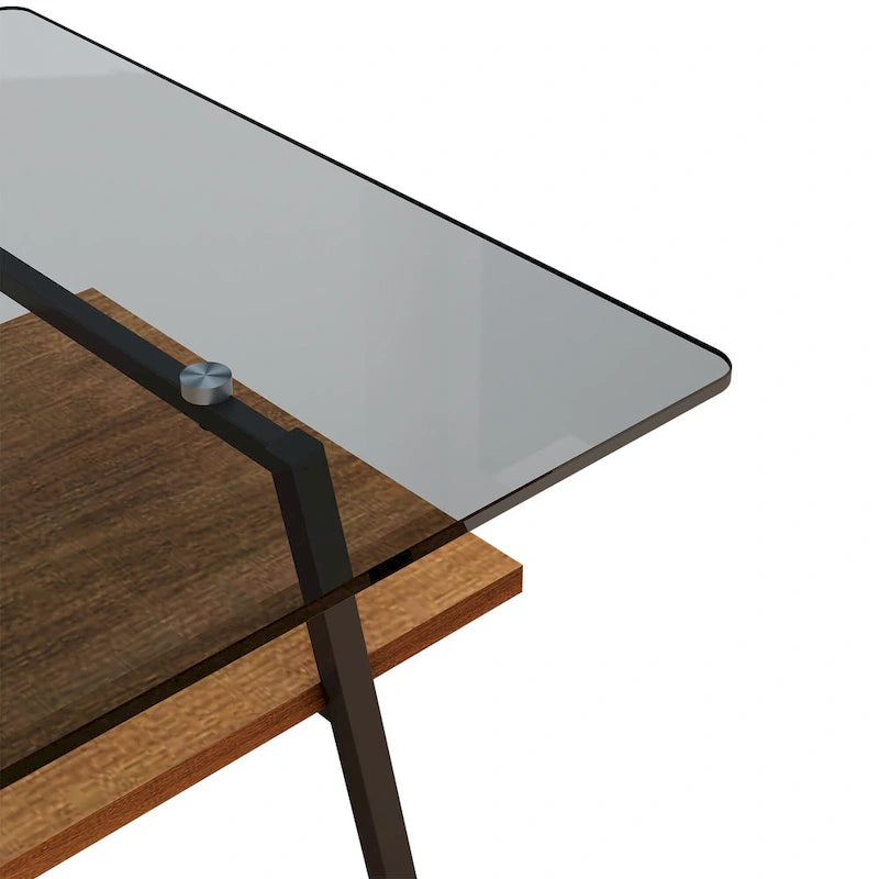 Table basse rectangulaire, dessus de table en verre trempé avec pieds en métal, table moderne pour le salon, verre