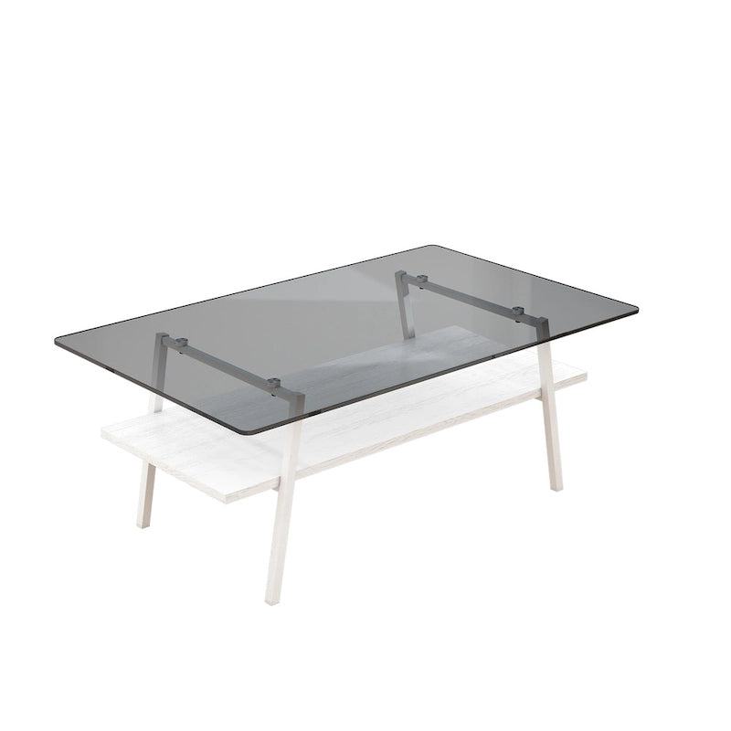 Table basse rectangulaire, dessus de table en verre trempé avec pieds en métal, table moderne pour le salon, verre