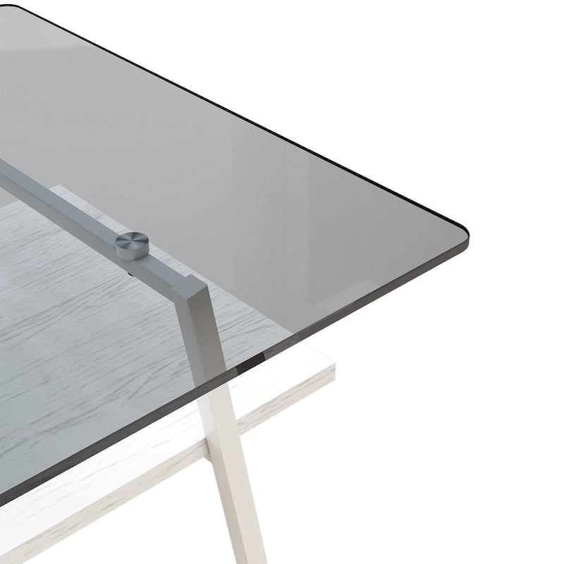 Table basse rectangulaire, dessus de table en verre trempé avec pieds en métal, table moderne pour le salon, verre