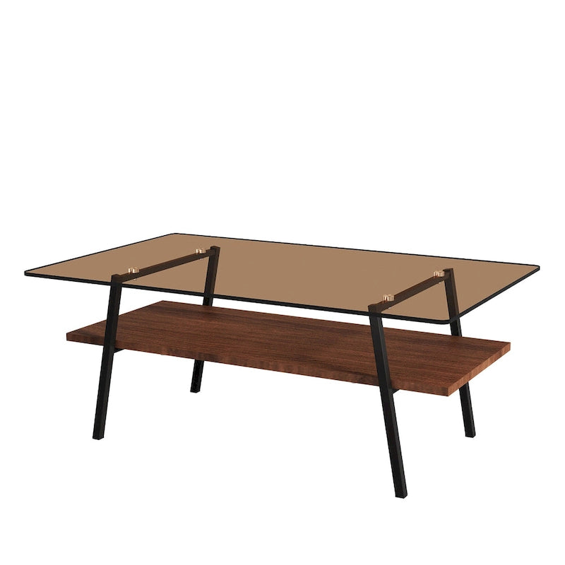 Table basse rectangulaire, dessus de table en verre trempé avec pieds en métal, table moderne pour le salon, verre