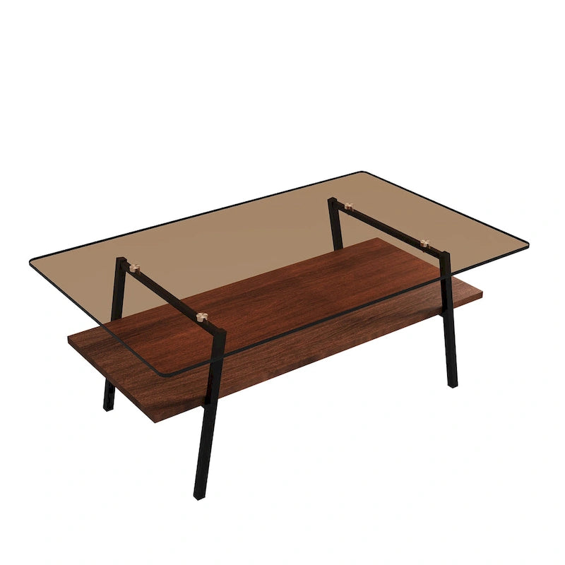 Table basse rectangulaire, dessus de table en verre trempé avec pieds en métal, table moderne pour le salon, verre