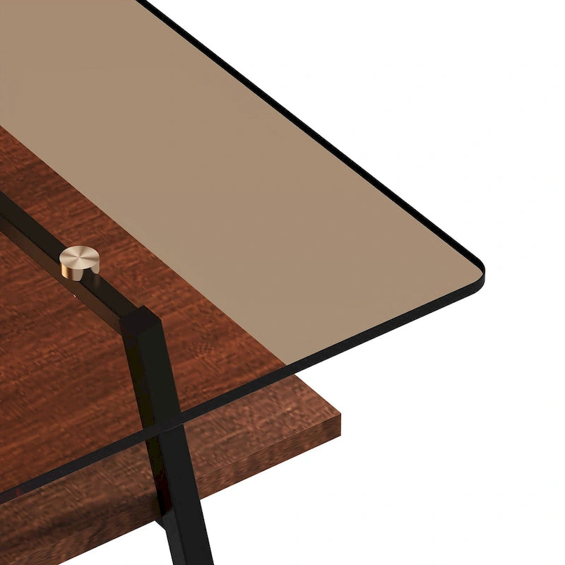Table basse rectangulaire, dessus de table en verre trempé avec pieds en métal, table moderne pour le salon, verre