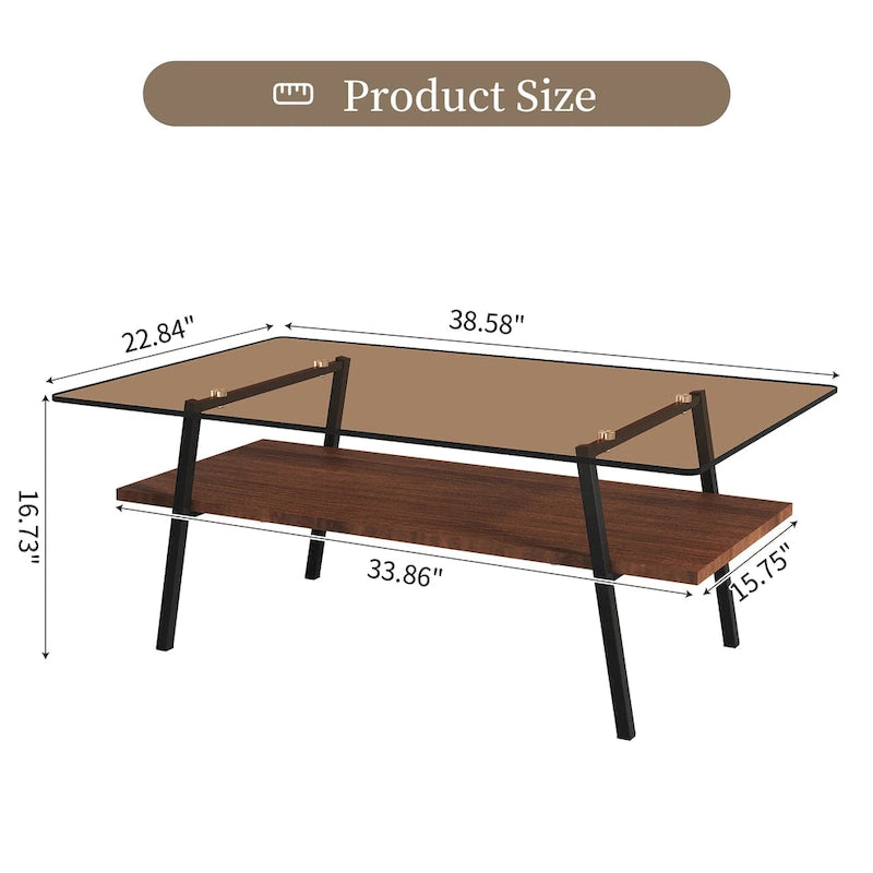 Table basse rectangulaire, dessus de table en verre trempé avec pieds en métal, table moderne pour le salon, verre