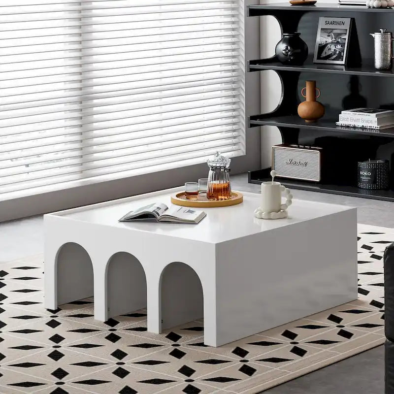 Étagère à Livres et Table Basse Multifonctionnelle à 4 Niveaux Blanche, Étagère à Livres au Sol Créative, Étagères de Rangement Organiseur Minimaliste