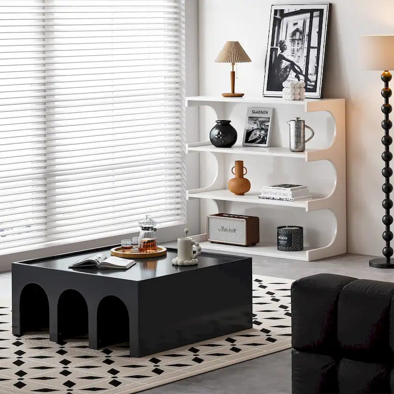 Étagère à Livres et Table Basse Multifonctionnelle à 4 Niveaux Blanche, Étagère à Livres au Sol Créative, Étagères de Rangement Organiseur Minimaliste