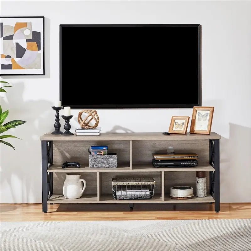 Meuble TV industriel Yaheetech 65 pouces avec 5 placards de rangement pour TV