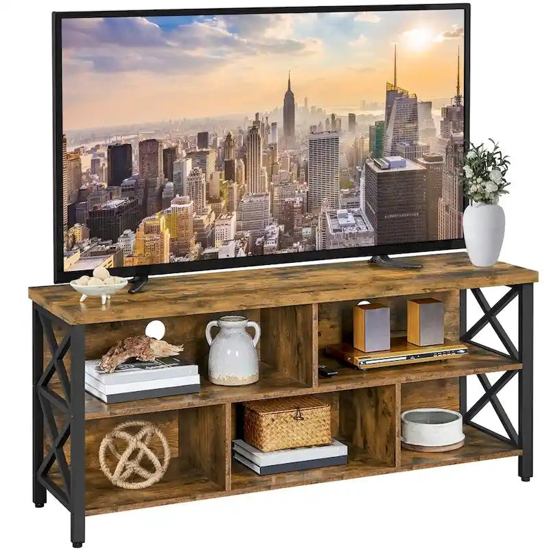Meuble TV industriel Yaheetech 65 pouces avec 5 placards de rangement pour TV