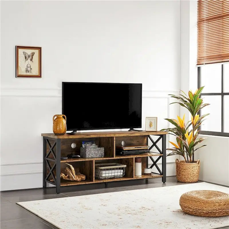 Meuble TV industriel Yaheetech 65 pouces avec 5 placards de rangement pour TV